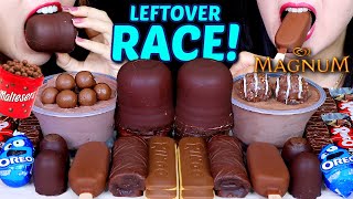 ASMR LEFTOVER DESSERT RACE GIANT CHOCOLATE MARSHMALLOW OREO EGGS MAGNUM MALTESERS MOUSSE CAKE 먹방 [upl. by Ateerys]