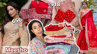 MEESHO Saree Haul Meesho Organza Saree Haul Meesho Saree starting 656  Meesho partywear sarees [upl. by Kristo]