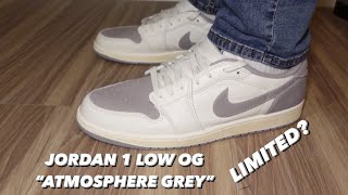 JORDAN 1 LOW OG ATMOSPHERE GREY REVIEW ON FOOT WATCH IT BEFORE YOU GET IT [upl. by Kerby]