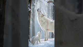 Snow White Wolf and Cub Howling A Magical Moment in Mother Nature nature winter wolf viralshort [upl. by Mosira]