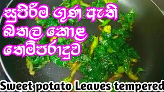 බොහෝ ගුණයෙන් පිරි බතල කොල තෙම්පරාදුව sweet potato leaves tempered ඕනම කෑමක් onama kemak [upl. by Yrreiht515]