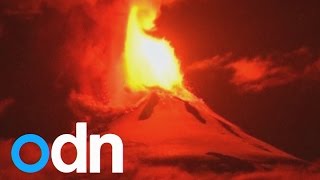 Huge lava fountain as Villarrica volcano erupts in Chile [upl. by Mada324]