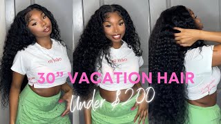 INSTALL 30” DEEP WAVE CURLY AMAZON WIG  SUPER AFFORDABLE VACATION HAIR [upl. by Seiter335]