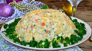 Крабовый салат с крабовыми палочками кукурузой яйцом и огурцом классический рецепт [upl. by Mirelle505]