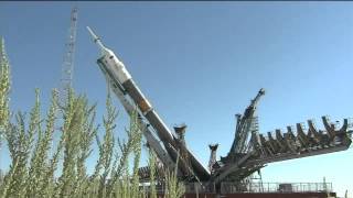 The Expedition 3233 Soyuz Rocket Moves to Its Launch Pad [upl. by Atikram]