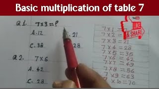 Multiplication of table 7  basic multiplication in math multiplication multiplication tricks [upl. by Clemen107]