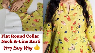 Round Collar Neck Kurti Cutting and Stitching  Flat Round Collar Neck Cutting and stitching [upl. by Marjorie282]