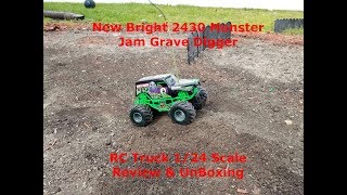 New Bright 2430 Monster Jam Grave Digger RC Truck 124 Scale Review amp UnBoxing [upl. by Philbo]