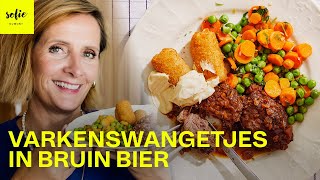 Varkenswangetjes met bruin Leffe bier worteltjes erwtjes en kroketjes 😋  Sofie Dumont [upl. by Asiuol]