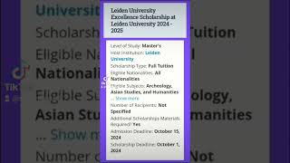 Leiden University Excellence Scholarship at Leiden University 2024  2025 [upl. by Yazbak]