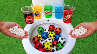 Football VS Nutella Candy and Popular Sodas  Fanta Coca Cola Sprite and Mentos in the toilet [upl. by Anabahs838]