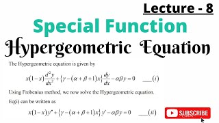 Hypergeometric Equation  Special Function [upl. by Matthew]