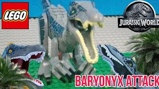 BARYONYX ATTACK  LEGO STOP MOTION  JURASSIC WORLD 🌎 [upl. by Syst]