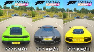 Forza horizon 4  Lamborghini Huracán vs Lamborghini Reventón vs Lamborghini Aventador Top Speed [upl. by Ahsiyt]