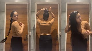 Surbhi Heavy Oiled Her Hair and Making Bun Braid and Hair comb Indian Very Long Hair Smooth LampB Hair [upl. by Raffin]