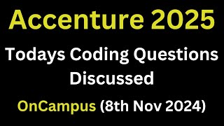 8th Nov 2024 Accenture Todays Actual Coding Questions 2025 Batch  Accenture Coding coding [upl. by Louanne]