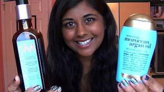 Review Moroccan Oil Hair Treatment vs Organix Renewing Moroccan Argan Oil [upl. by Harlen994]