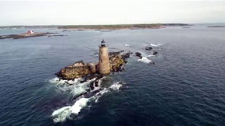 Drone Flight over Whaleback Light and Wood Island Life Saving Station Piscataqua River Maine [upl. by Drannel]