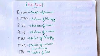 very important Full form  Bcom  PhD  B  Tech learning knowledge education [upl. by Emanuel]