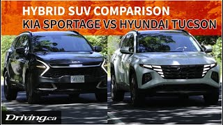 2023 Kia Sportage Hybrid vs 2022 Hyundai Tucson Hybrid  SUV Comparison  Drivingca [upl. by Raffin]