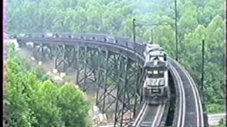 NS GEs pull hard up grade over Virginians fantastic Garwood trestle in 1988 [upl. by Nylecaj]