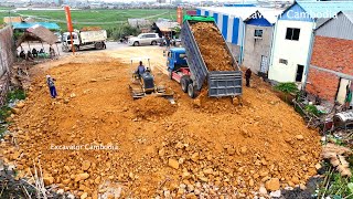 Part 2 Bury Trash By MITSUBISHI BD2J Bulldozer Pushing Soil amp 10 Wheels amp 5Ton Truck Unloading Soil [upl. by Adal893]