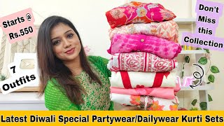 😃 Latest Diwali Special Kurti Set Haul Partywear Kurti Set Haul❤️ Dailywear Cotton Kurti Set Haul [upl. by Dash561]