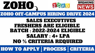 ZOHO OFFCAMPUS HIRING DRIVE  20232024 ELIGIBLE  SALARY  5 LPA  APPLY BEFORE DEADLINE [upl. by Elleunamme]