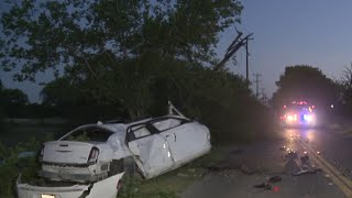 Car takes out 3 poles crashes into tree passenger killed on South Side [upl. by Nilsoj22]