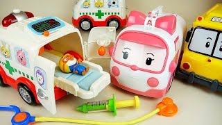 Pororo ambulance Kinder Joy Surprise eggs and Robocar Poli doctor kit toys [upl. by Tania]