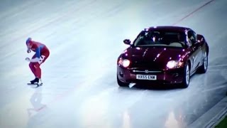 Speed Skater Vs Jaguar XK on Ice  Top Gear Winter Olympics [upl. by Oirifrop129]