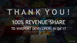 Viveport Announces 100 Revenue Return for Developers in Q4 2017 at VRDC 2017 [upl. by Cedar]