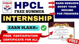 Free Internship  HPCL Summer internships for College Students  Free Certificate  Earn Rs9 Lakh [upl. by Olleina]