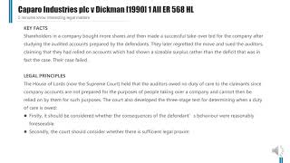 Case Law Tort Caparo Industries plc v Dickman 1990 1 All ER 568 HL [upl. by Enneirb]