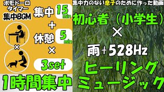 〔雨〕【初心者（小学生用）】528Hzヒーリングミュージックで1時間超集中！致しの曲【ポモドーロタイマー15分集中5分休憩】【勉強用作業用BGMポモドーロテクニック】 [upl. by Erinn]