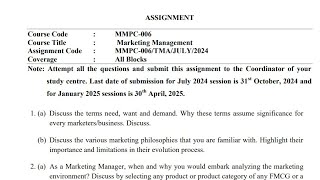 IGNOU MMPC006 Solved Assignment July 2024 Jan 2025 FREE  IGNOU MBA  Marketing Management [upl. by Seitz]