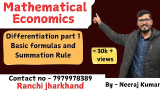 Differentiation Part 1 Mathematical Economics [upl. by Putnem207]