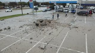 Lightning strike leaves behind 15foot crater in Fort Worth parking lot [upl. by Cariotta249]