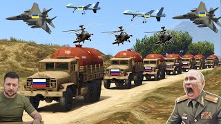 Ukrainian Fighter Jets Drones amp War Helicopters Attack on Russian Army Gas Supply Convoy  GTA 5 [upl. by Vernen]