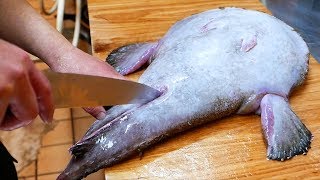 Japanese Street Food  MONKFISH ANGLER FISH Sashimi Okinawa Seafood Japan [upl. by Airitac23]