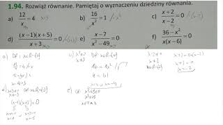 1 94 Rozwiąż równanie Pamiętaj o wyznaczeniu dziedziny równania [upl. by Notniv]