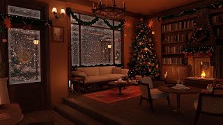 Christmas Bookstore Ambience with Muffled Christmas Music Coffee Sounds amp Fireplace [upl. by Thomas]