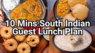 10 Mins South Indian Guest Lunch Plan  Rice Vada Poori Kheer  4 Thali Recipes in 10 Mins Each [upl. by Millford]