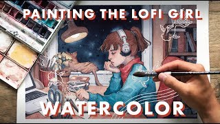 Painting the Lofi Hip Hop Radio Girl with Watercolor [upl. by Seth570]