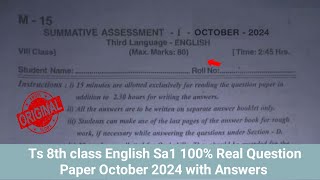 TS 8th class Sa1 English 💯real question paper and answers 20248th class sa1 English question paper [upl. by Meldon]