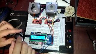 Arduino Pan tilt azimutelevación LCD keypadminiJoystickstepper motor [upl. by Ajan]