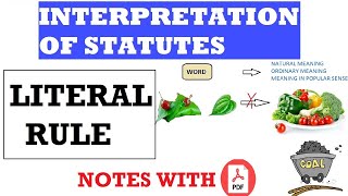 Literal Rule  Interpretation of Statutes [upl. by Bethel]