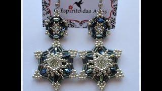 6 Point Star beaded earrings with 8mm chaton and bugles  Beading Tutorial [upl. by Lauder218]