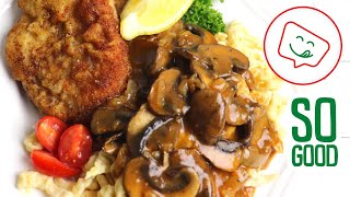 Jagerschnitzel  Authentic German Schnitzel with Brown Jager Sauce [upl. by Hali]