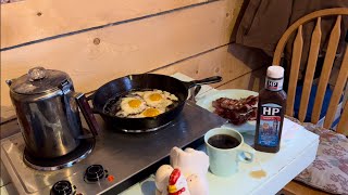 Bacon eggs and percolated coffee breakfast at the cabin [upl. by Nathan]